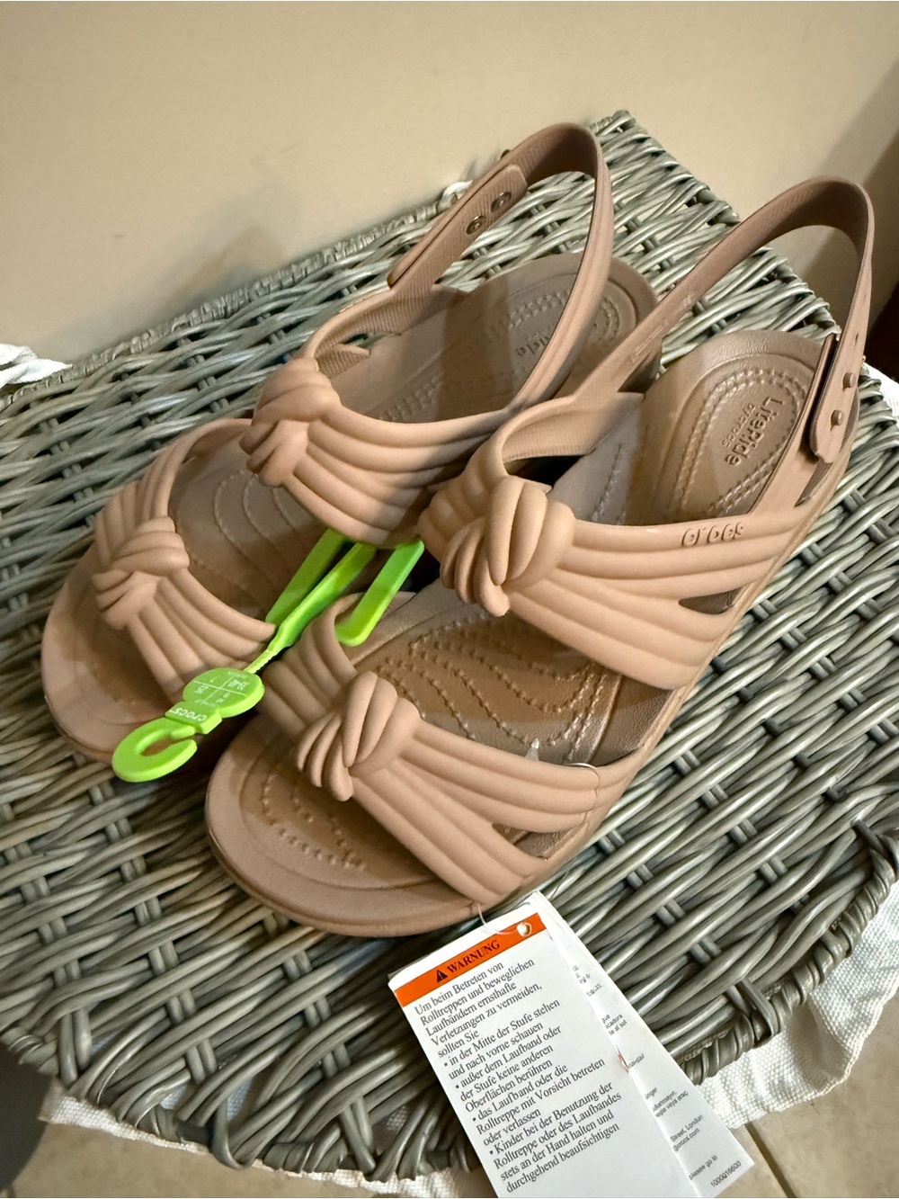 Crocs Women's Beige Knot Slingback Wedge Sandals
